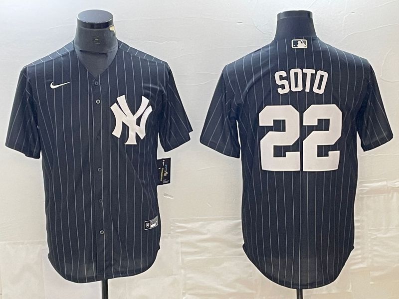 Men New York Yankees #22 Soto Black stripe Nike Game MLB Jersey style 1